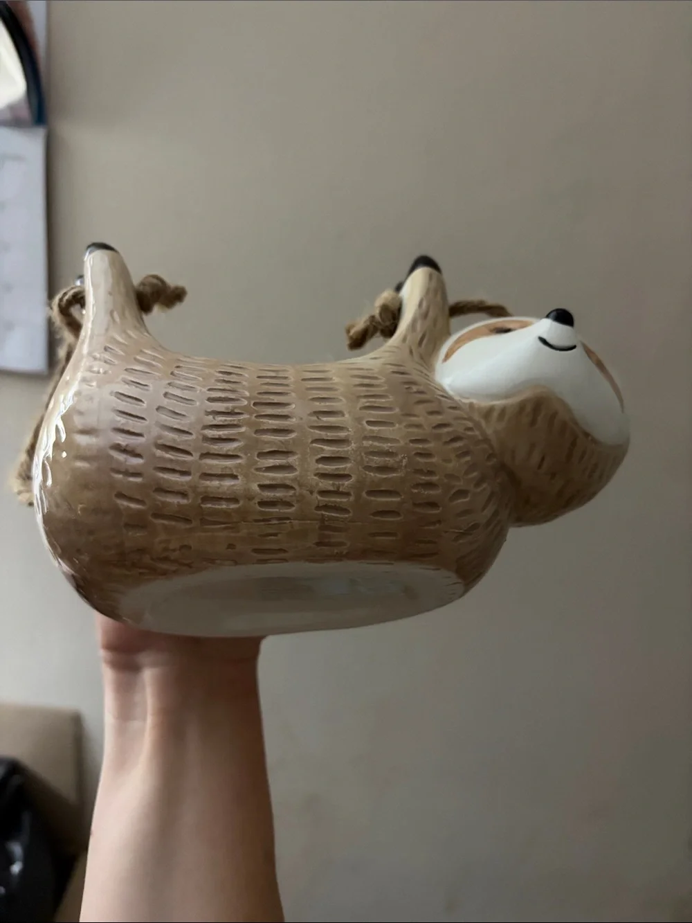 Decorative Ceramic Sloth Hanging Planter - Brown
